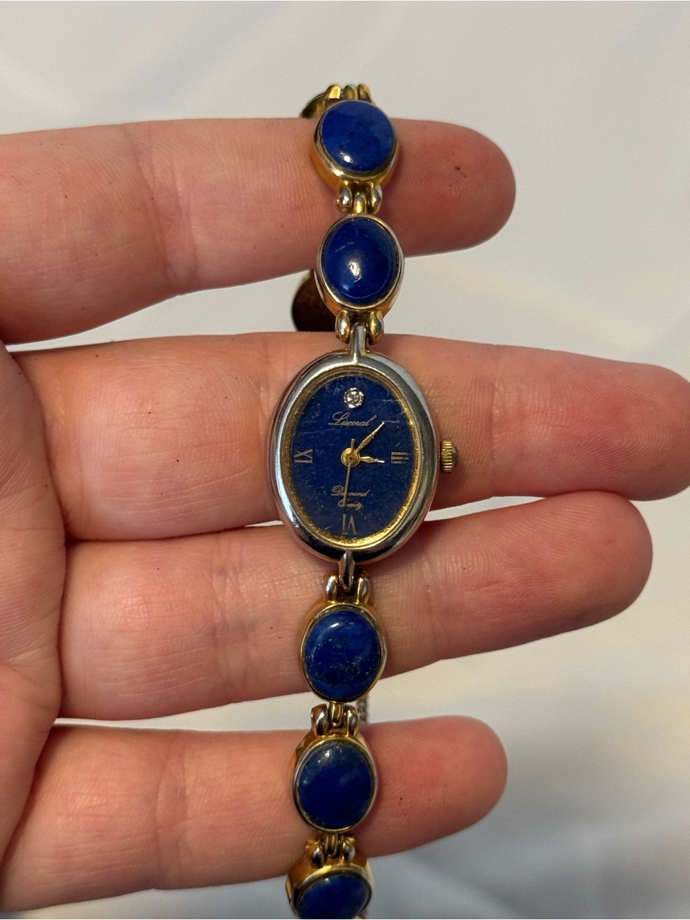 Vintage Lucoral Blue Lapis Quartz Bracelet Watch Japan Movement Ladies